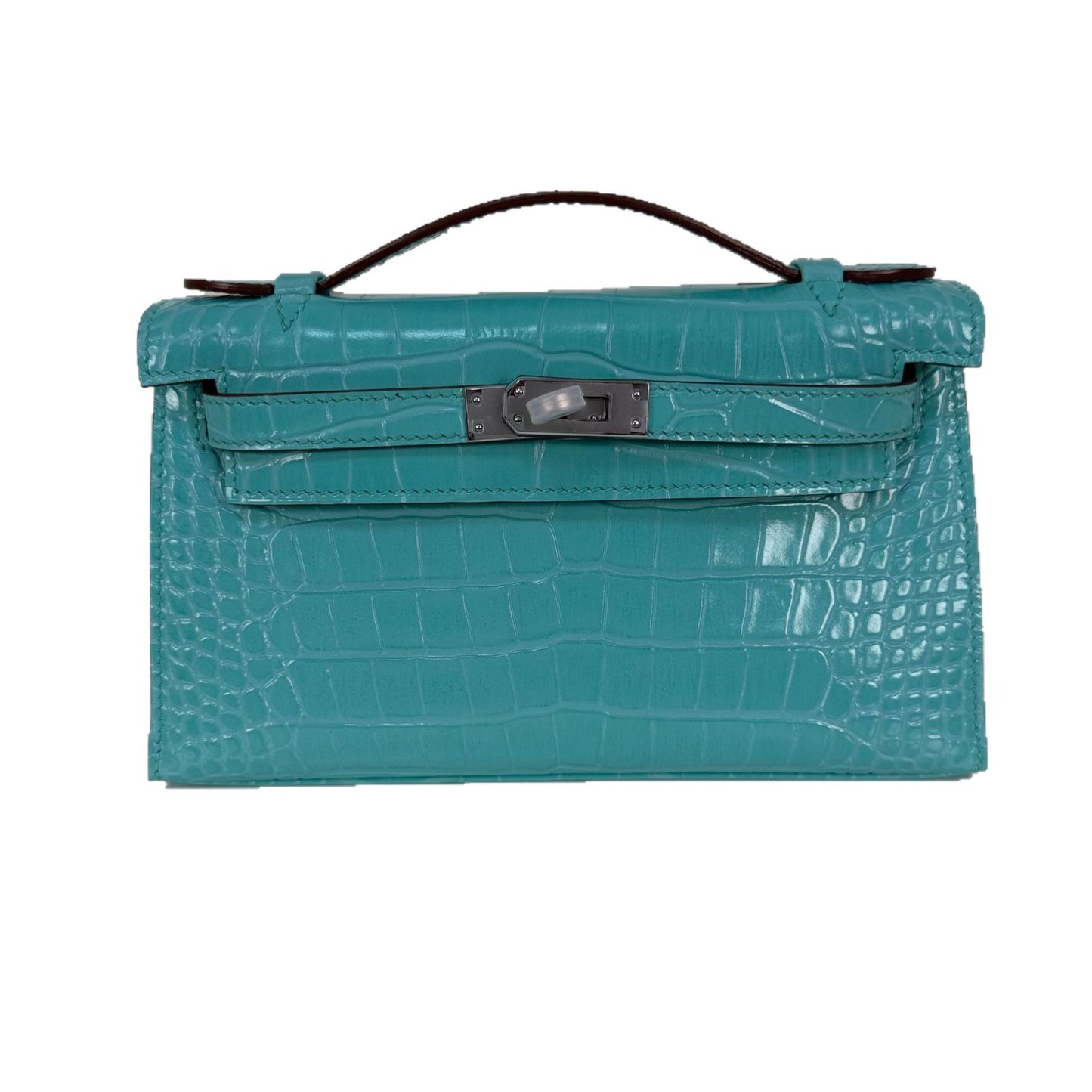 Premium 22cm Croc-Effect Kelly-Inspired Top-Handle Bag for Women, Hand-Stitched Waxed Thread Detailing with Steel Hardware, Light Luxury Genuine Top-Layer Cowhide Leather Handbag