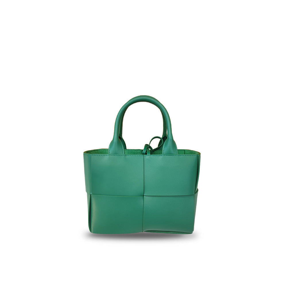 New Genuine Leather Woven Tote Bag for Women, Small Cowhide Shoulder Handbag, Fashion Crossbody Purse with 4-Compartment Design