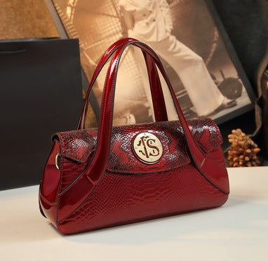 Patent Leather Snakeskin Embossed Tote Bag for Women Large Capacity Light Luxury Handbag, Glossy Finish Purse with Exotic Texture