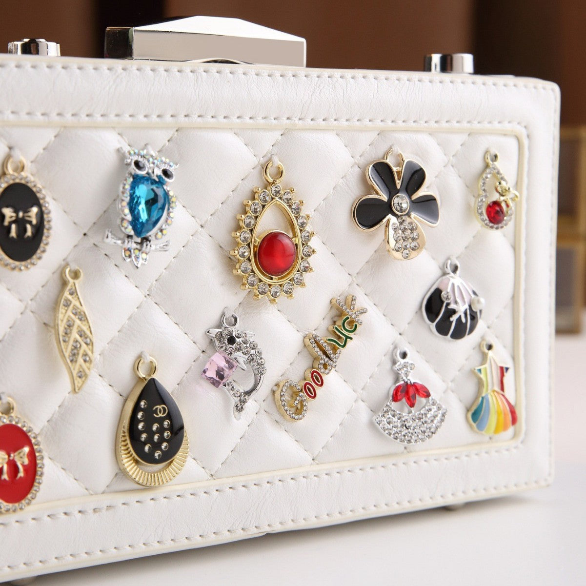 Gemstone Embellished Clasp Mini Square Bag for Women Korean Style Quilted Shoulder Crossbody Purse with Trendy Jewelry Accent