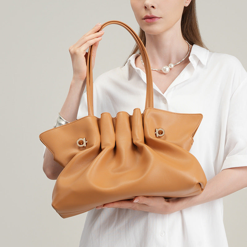 Genuine Leather Pleated Cloud Tote Bag for Women, New Versatile Fashionable Shoulder Crossbody Purse, Large Capacity Casual Everyday Handbag for Ladies