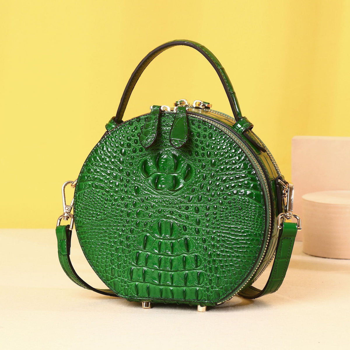 New Arrival Light Luxury Croc-Effect Round Handbag for Women, A Minimalist Casual Top-Handle Crossbody Shoulder Bag with Multi-Layer Design