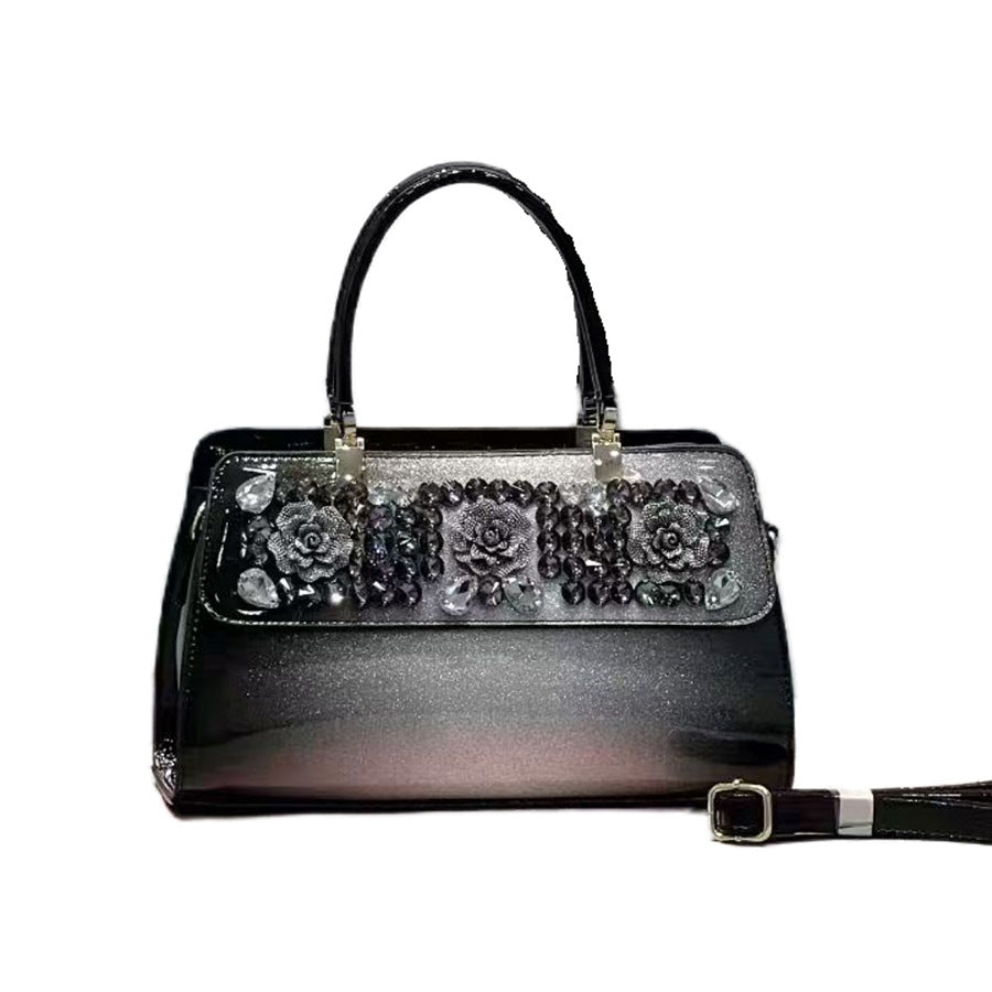 Flower Rhinestone Embellished Boston Bag for Women Shoulder Crossbody Handbag, Premium Versatile Purse with Elegant Floral Design