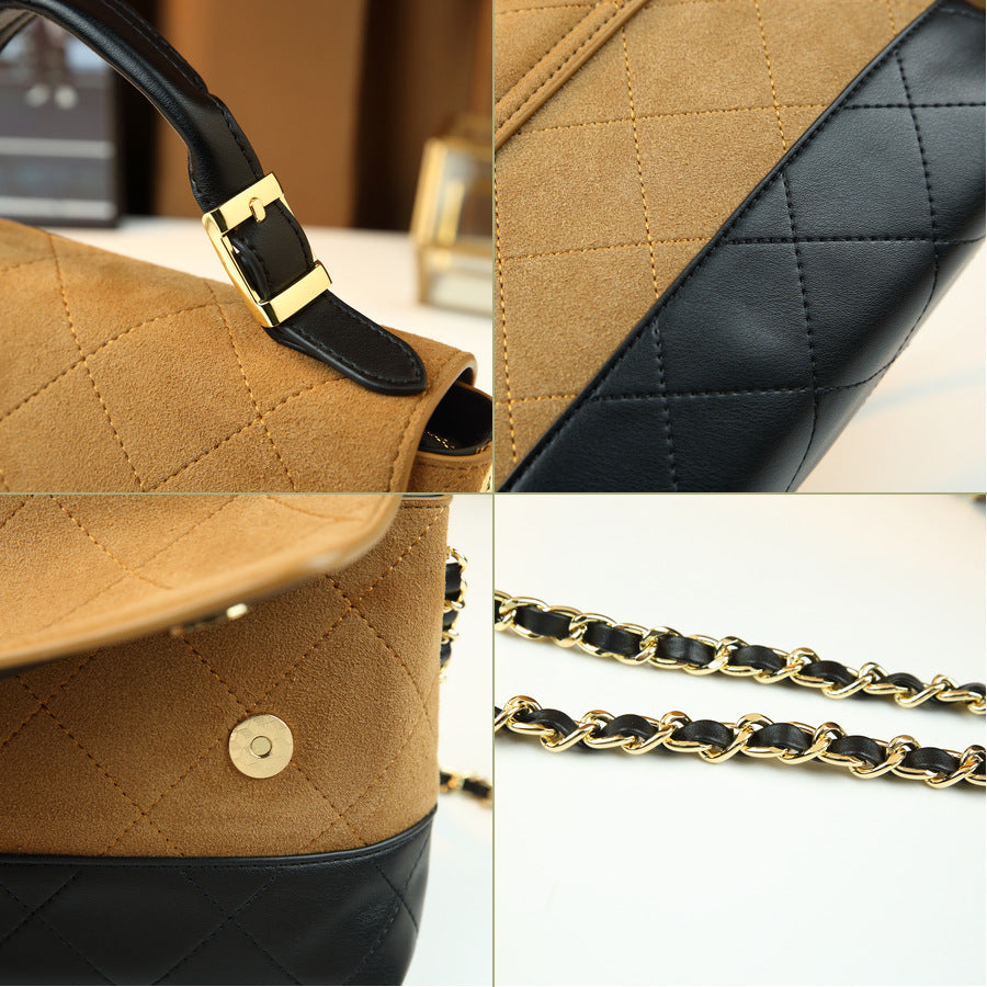 New Arrival Fall/Winter Quilted Chain Bag for Women, A Color-Blocked Top-Handle Crossbody Shoulder Handbag with Premium Versatile Design