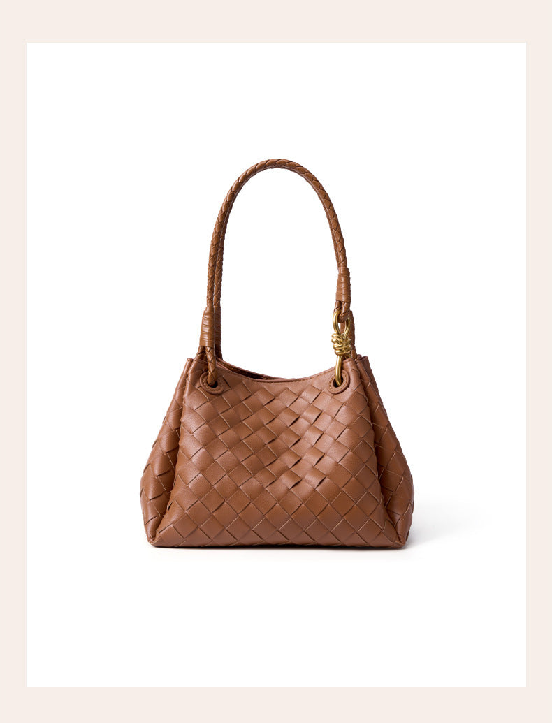Handwoven Cowhide Large Capacity Tote, Niche Underarm Shoulder Top Handle Bag, Casual Fashion Cross-Border Handbag for Women