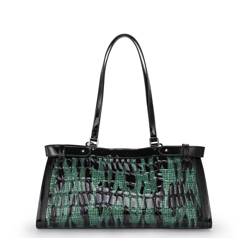 Dark Green Genuine Leather Underarm Mom Bag, Top Layer Cowhide Chain Shoulder Purse, New Premium Handbag for Women