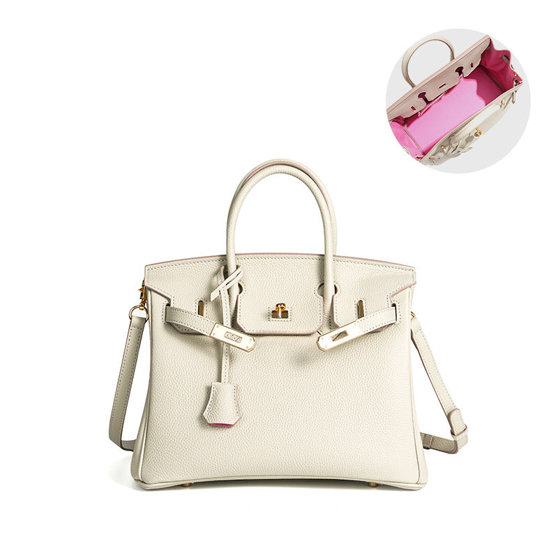 Premium Top-Layer Cowhide Leather Birkin-Inspired Tote Bag for Women, Waxed Thread Stitching with Pebbled Texture, Spacious Commuter Top-Handle Handbag for Work & Everyday Use