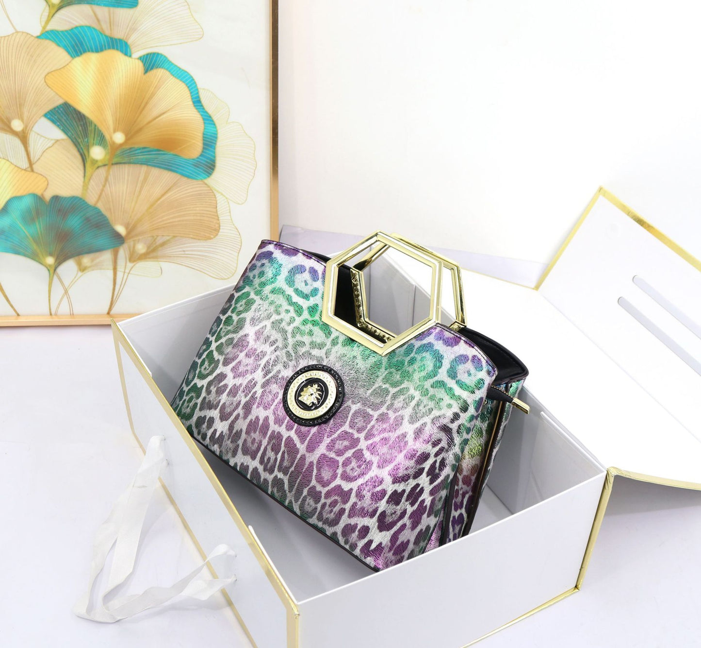 Genuine Leather Unique Metal Handle Handbag for Women, Premium Textured Top Handle Purse, Designer Style Ladies Bag