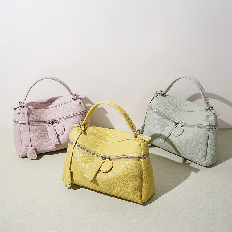 New Candy Color Pebbled Leather Bag, Niche Korean Design Shoulder Crossbody Top Handle Purse, Casual Handbag for Women