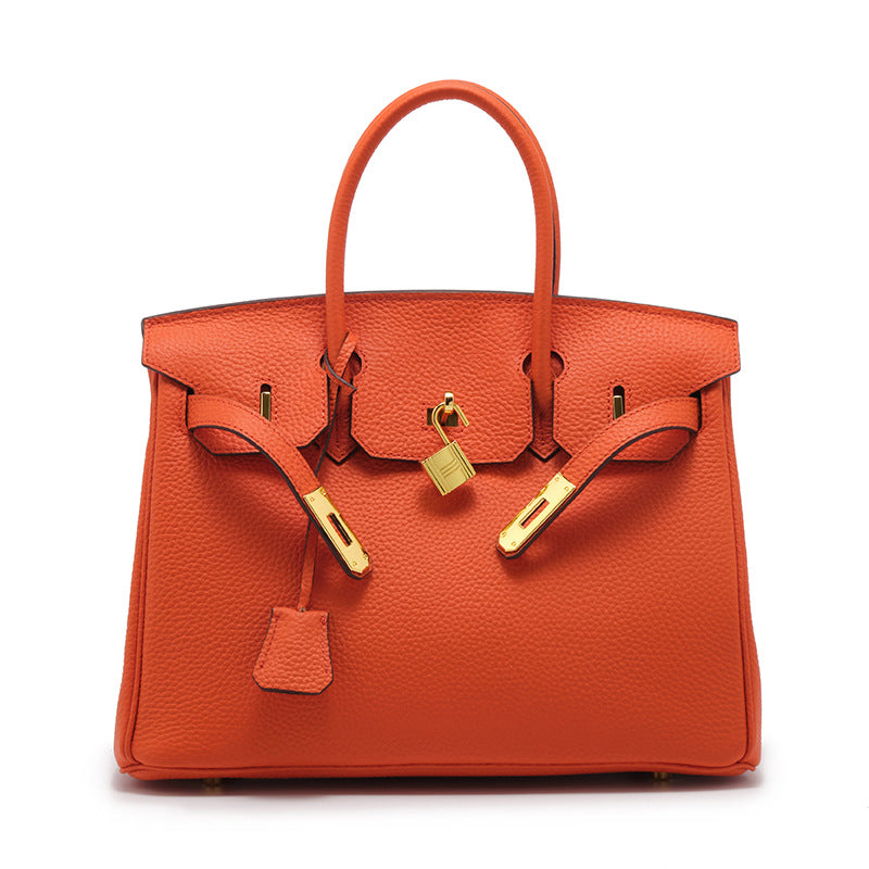 Genuine Top Layer Pebbled Leather Birkin-Style Large Capacity Handbag for Women, New Arrival Kelly-Style Top Handle Purse, Elegant Chic Tote Bag for Ladies