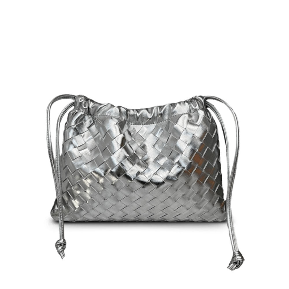 First layer cowhide leather woven bag, clutch bag, drawstring lucky bag, large capacity underarm shoulder bag, bag for women