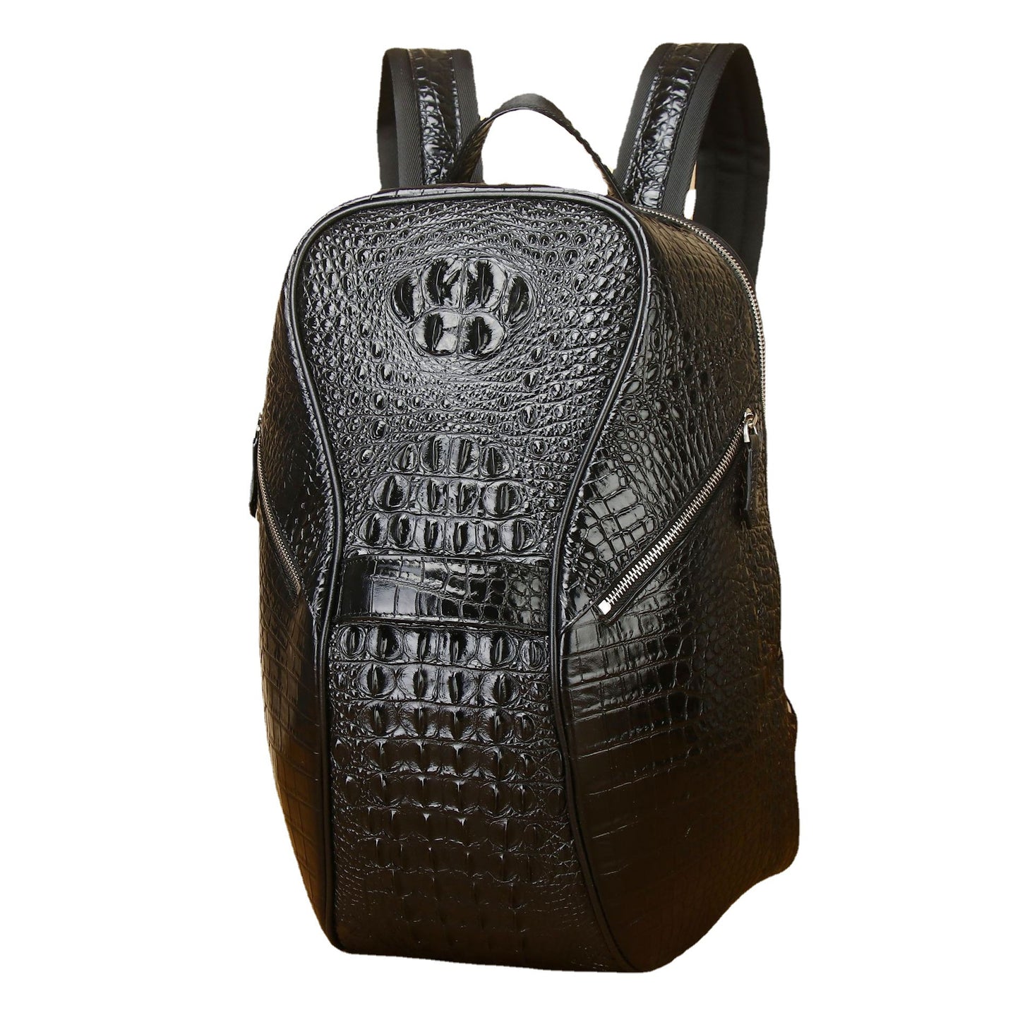 New Arrival Croc-Effect Genuine Leather Backpack for Men, A Large Capacity Multi-Functional Travel Daypack with Fashionable Outdoor Design