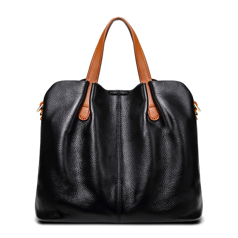Color Block Mother-Child Tote in Top Layer Cowhide, Large Capacity Crossbody Shoulder Purse, Premium Handbag for Women