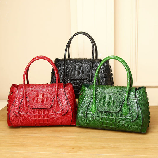 New Arrival Croc-Effect Horn-Shaped Bag for Women, A High-End Casual Top-Handle Shoulder Crossbody Handbag with Fashionable Trendy Design