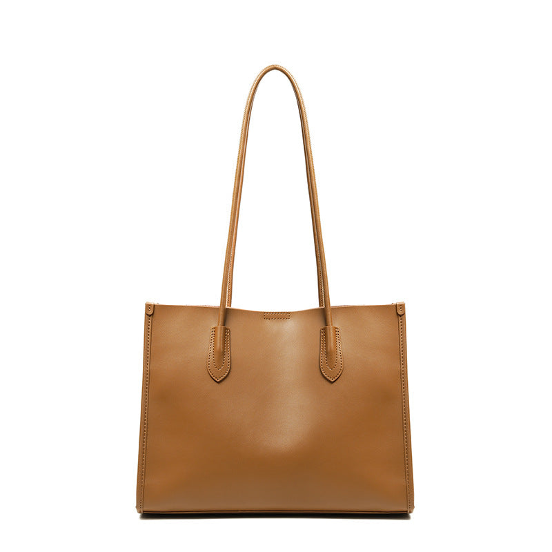 New Korean Style Genuine Leather Large Tote Bag, Premium Commute Shoulder Handbag, Spacious Everyday Purse for Women