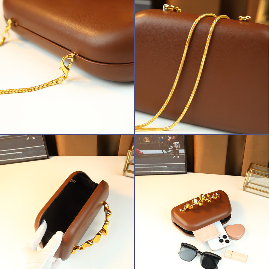 Wave Wristlet Clutch Bag for Women Evening Chain Crossbody Shoulder Purse with Metal Frame Clasp and Sculptural Wave Accent