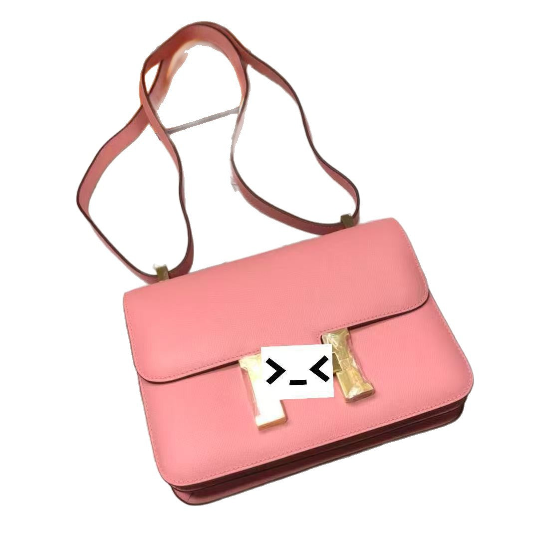 Genuine Top Layer Cowhide Epsom Palm Texture Constance-Style 19cm Bag for Women, 2025 Hermès-Inspired Crossbody Shoulder Top Handle Small Square Purse, Trendy Handbag for Ladies