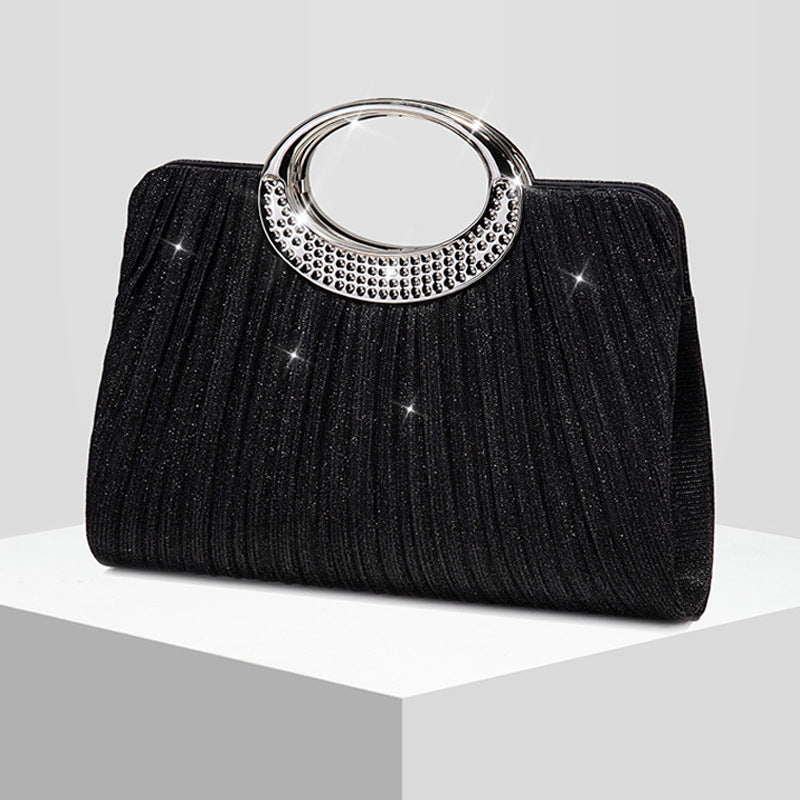 Ring Pleated Sparkly Evening Clutch for Women, New Formal Gown Wedding Handbag, Elegant Party Purse for Ladies