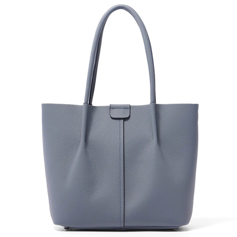 Top Layer Cowhide Bucket Tote Bag for Women Large Capacity Commuter Shoulder Handbag, Minimalist Bestselling Purse with Premium Leather Finish
