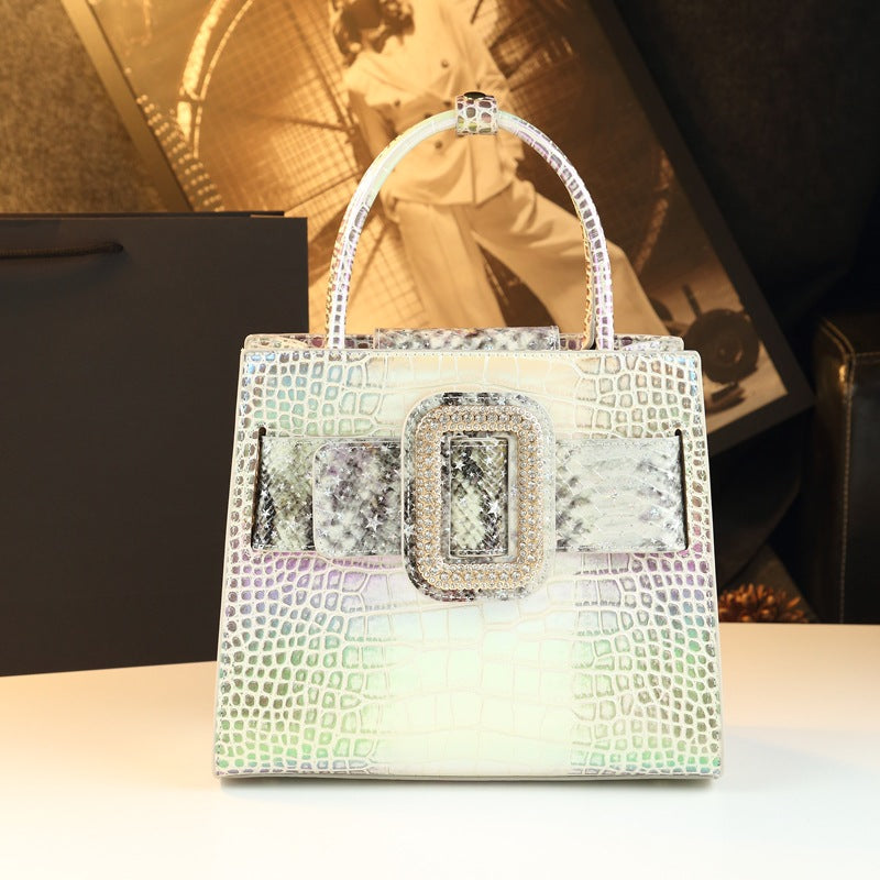 New Arrival Croc-Effect Genuine Leather Handbag for Women, An Elegant Top-Handle Shoulder Crossbody Bag with Premium Design, Perfect for Middle-Aged Moms