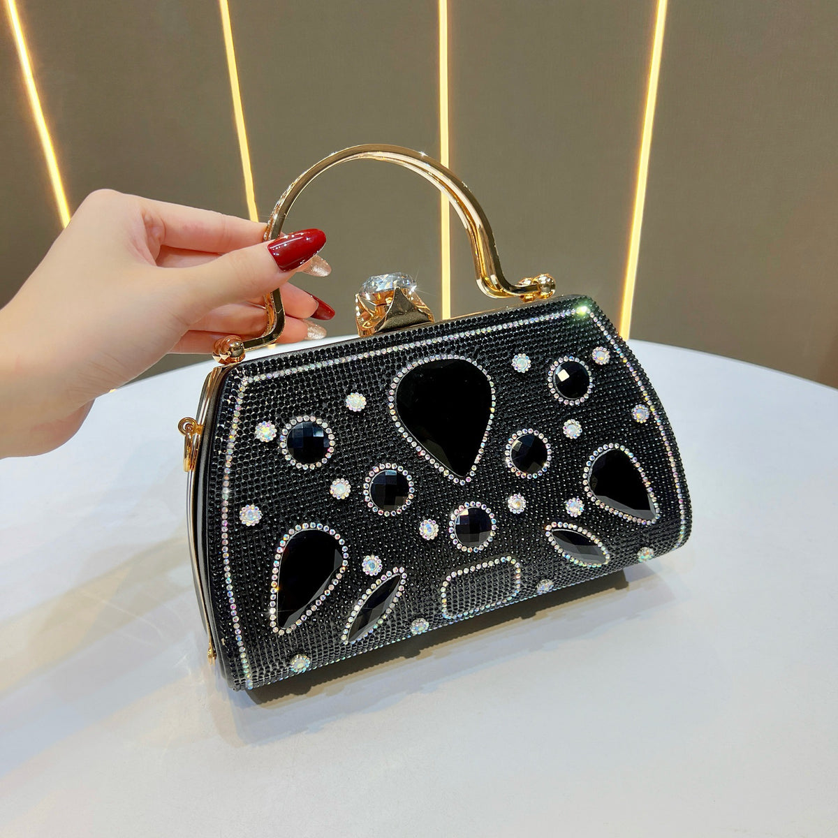 Dazzling Rhinestone-Embellished Evening Bag for Women, A Glamorous Luxurious Top-Handle Handbag with Versatile Crossbody Shoulder Strap, Perfect for Banquets Weddings & Formal Gowns