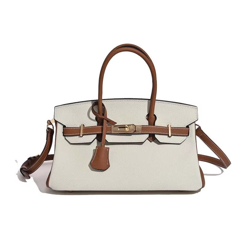 Chic Color-Blocked Birkin-Inspired Tote Bag for Women, Premium Top-Layer Cowhide Leather with Horizontal Design, Versatile Top-Handle Shoulder Crossbody Handbag for Commute & Everyday Style