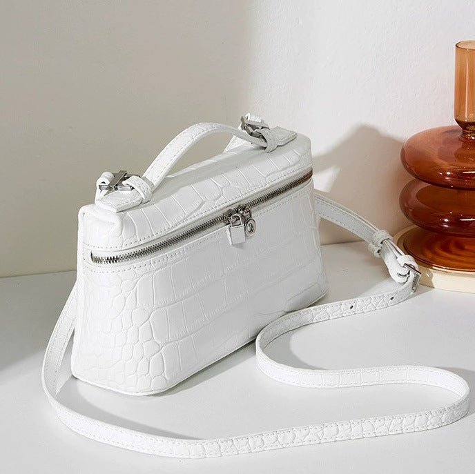 New Arrival Croc-Effect Genuine Leather Bento Box Bag for Women, A Premium Small Square Shoulder Crossbody Handbag with Fashionable Versatile Design