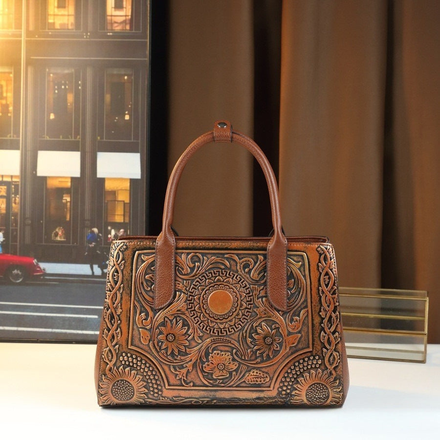 New Arrival Vintage Embossed Distressed Top-Handle Bag for Women, A Casual Commuter Shoulder Crossbody Handbag with Fashionable Design