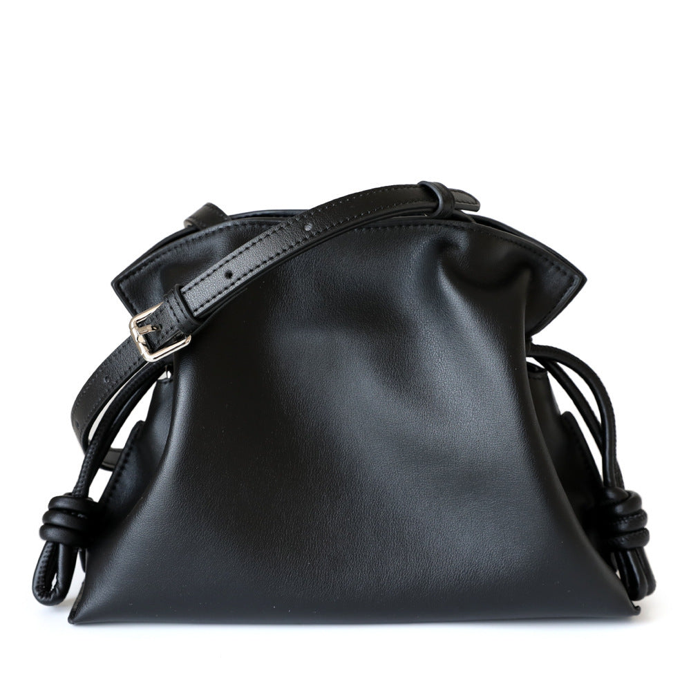 Genuine Leather Drawstring Lucky Bag for Women Light Luxury Shoulder Crossbody Small Handbag, Stylish Pouch Purse with Versatile Design