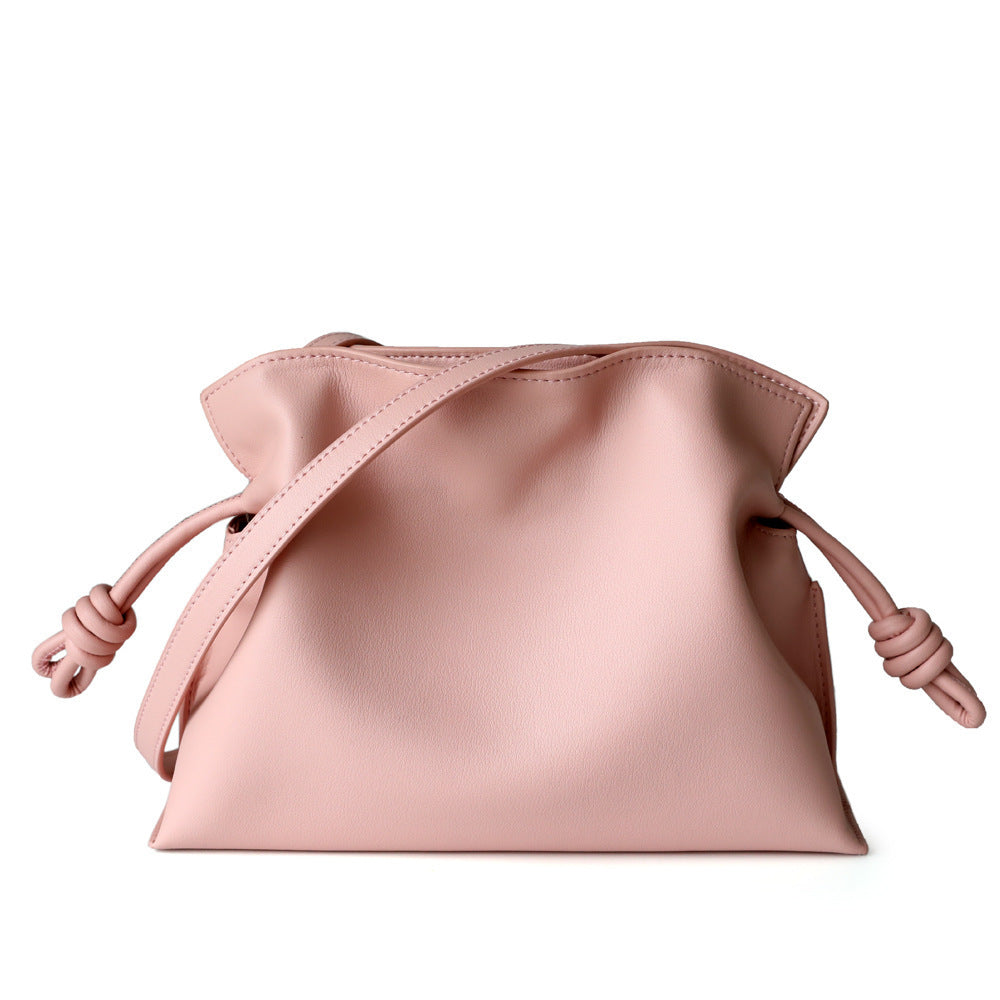 Genuine Leather Drawstring Lucky Bag for Women Light Luxury Shoulder Crossbody Small Handbag, Stylish Pouch Purse with Versatile Design