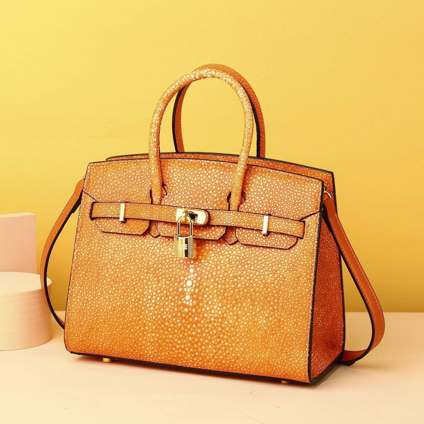 Chic Smooth Pearl-Embossed Birkin-Inspired Tote Bag for Women, Classic High-End Shoulder Crossbody Handbag with Timeless Fashionable Design, Versatile Everyday Purse