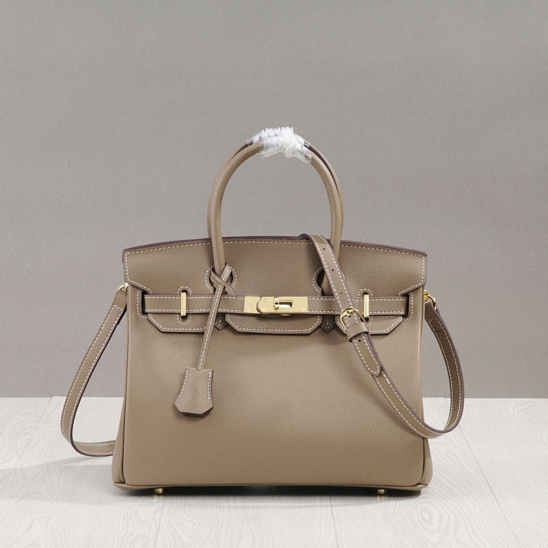Genuine Top Layer Cowhide Birkin-Kelly Style Tote Bag for Women, New Arrival Large Capacity Commute Top Handle Handbag, Premium Leather Purse for Ladies