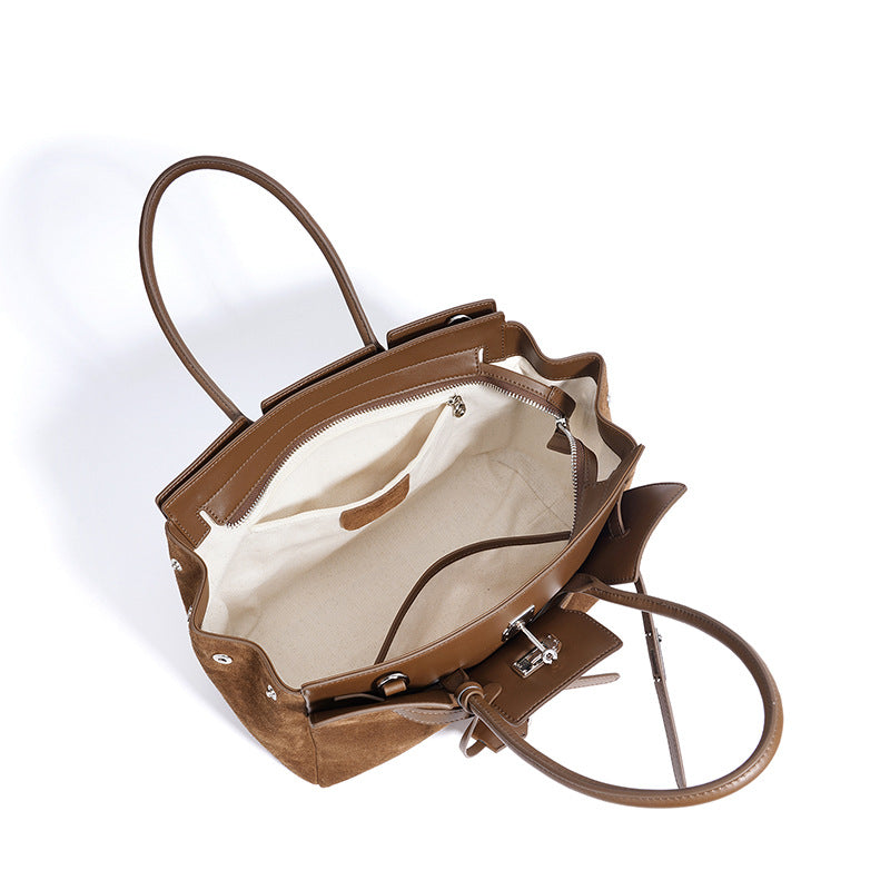 Vintage Versatile Genuine Leather Large Capacity Handbag, Niche Designer Commute Shoulder Crossbody Top Handle Purse for Women