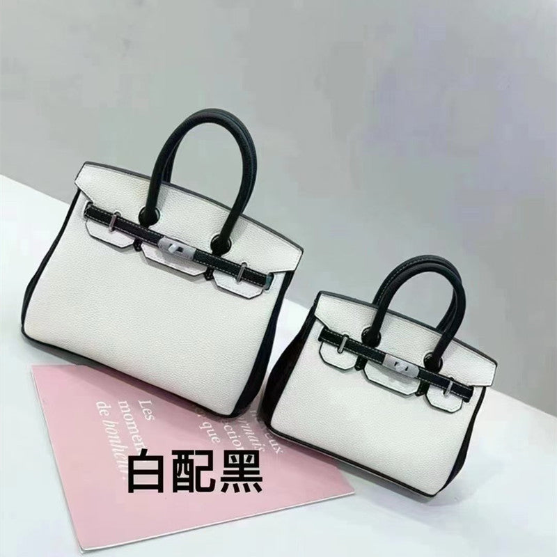 New Arrival Pebbled Leather Birkin-Inspired Tote Bag for Women, Color-Blocked Shoulder Crossbody Handbag with Trendy Glamorous Design, Versatile Everyday Purse
