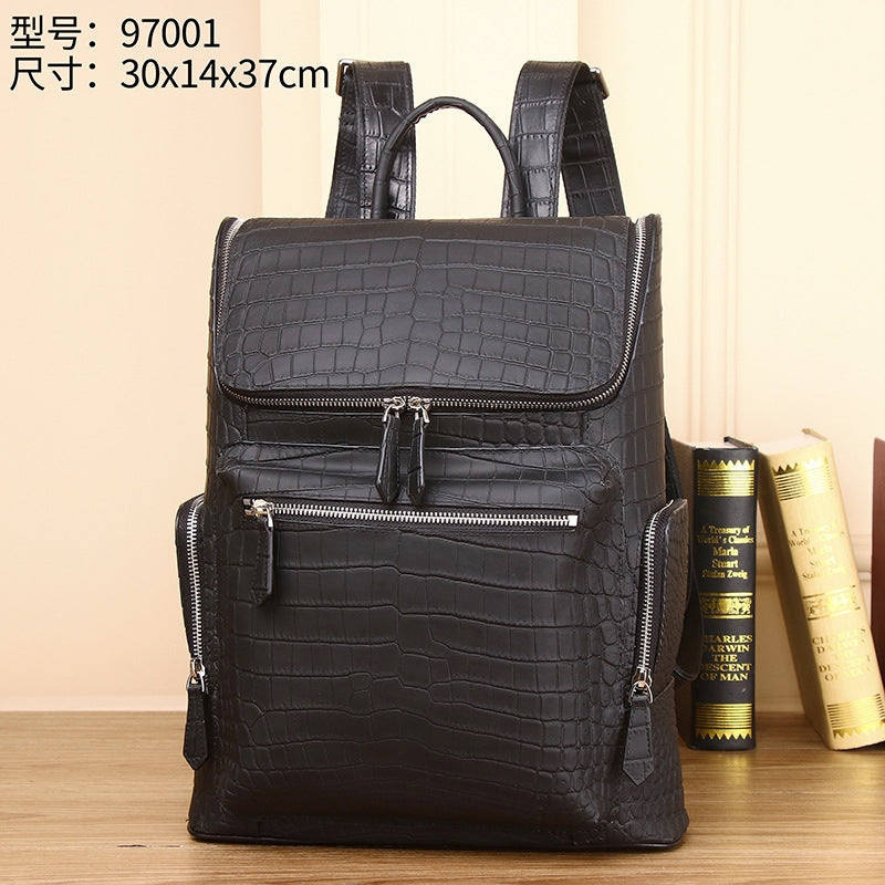 New Arrival Matte Croc-Effect Genuine Leather Backpack for Men, A Large Capacity High-End Laptop Backpack with Business Design, Perfect for Work & Travel