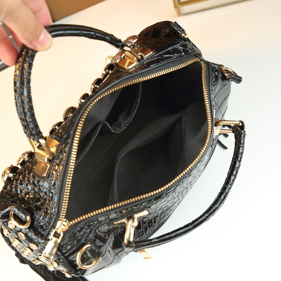 Pearl Stud Button Pillow Bag for Women Shoulder Crossbody Handbag, Trendy Embellished Purse with Elegant Hardware Details