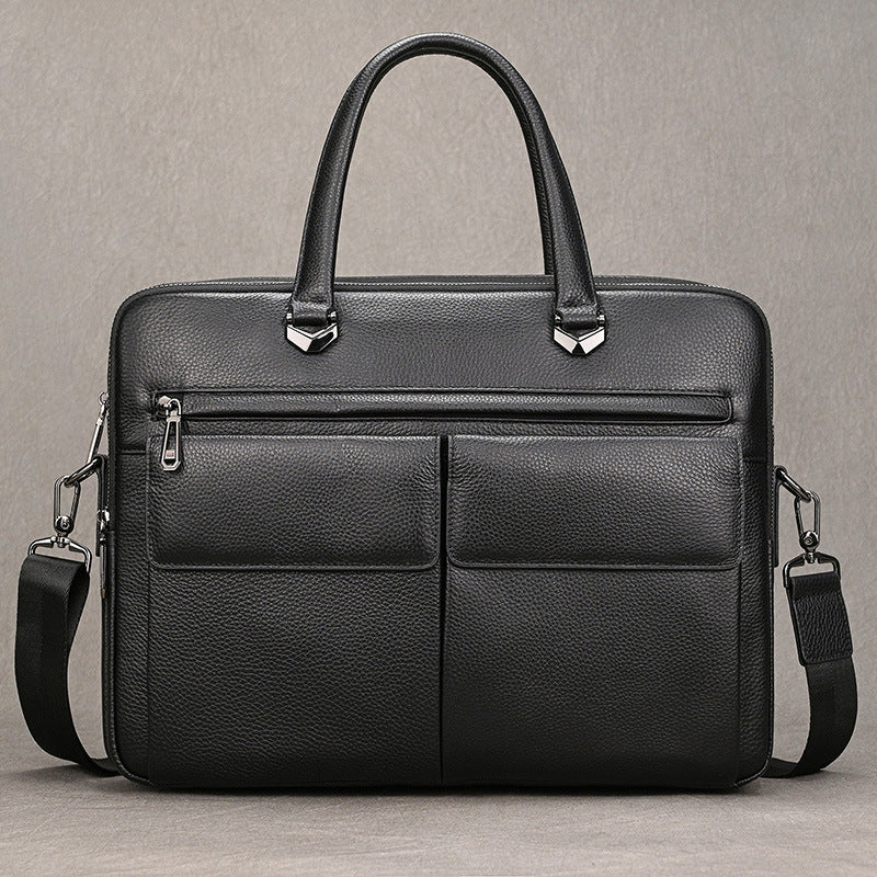 New Black Crazy Horse Leather Business Briefcase, Cross-Border Bestseller Laptop Commute Bag, Premium Shoulder Crossbody Work Bag for Men