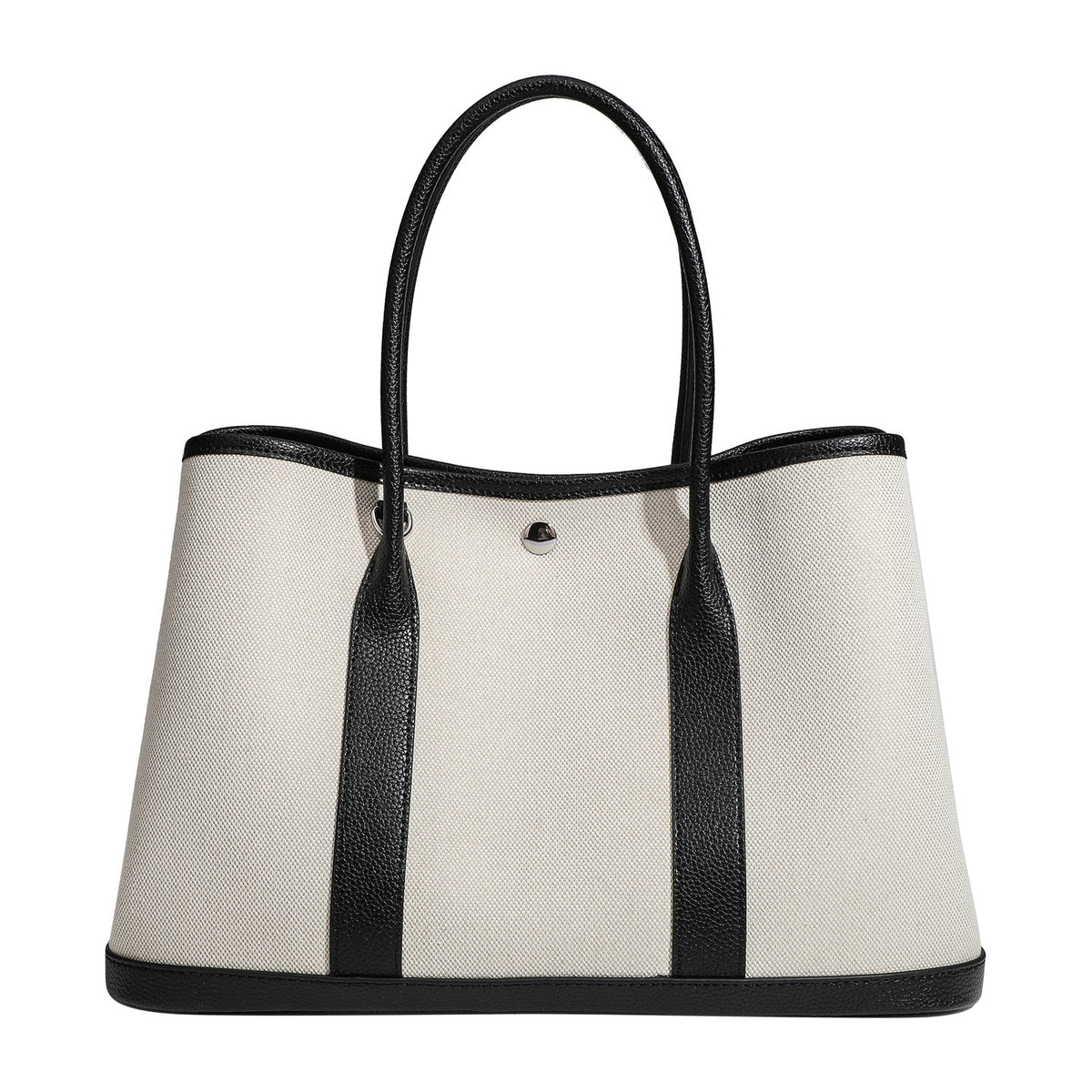 Boutique Style Genuine Leather & Canvas Tote Bag for Women, Spacious Contrast Color Garden Handbag with a Premium Sophisticated Feel, Unique Everyday Carryall