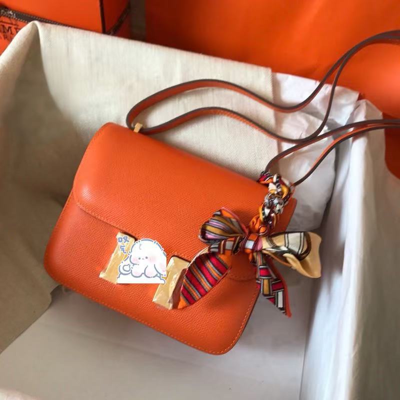 Genuine Top Layer Cowhide Epsom Palm Texture Constance-Style 19cm Bag for Women, 2025 Hermès-Inspired Crossbody Shoulder Top Handle Small Square Purse, Trendy Handbag for Ladies