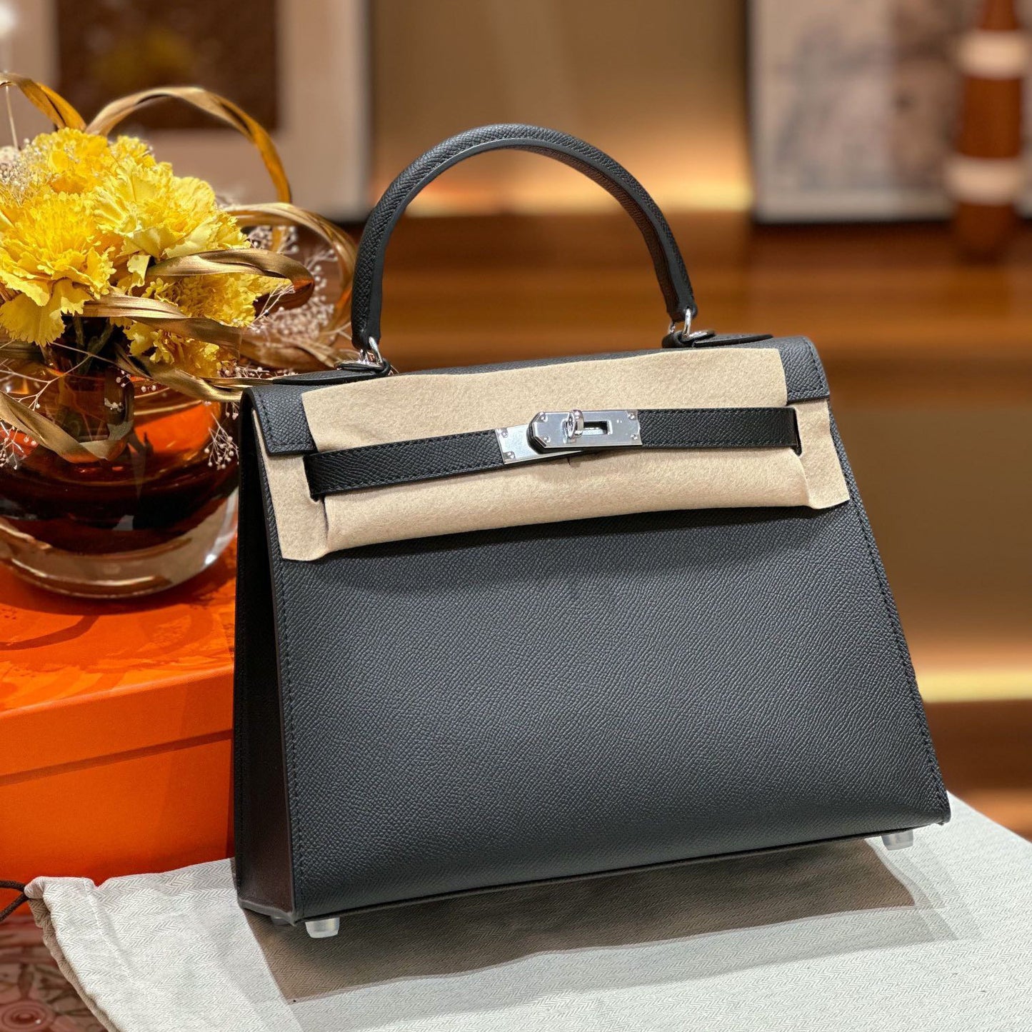 Genuine Leather Palm Pattern 2nd Gen Kelly-Style Handbag for Women, Gold & Silver Hardware Top Handle Shoulder Crossbody Purse, Fashionable Bag for Ladies