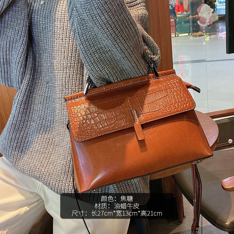 Waxed Cowhide Briefcase Tote for Women Large Genuine Leather Shoulder Crossbody Handbag, Versatile Fashion Purse with Premium Finish