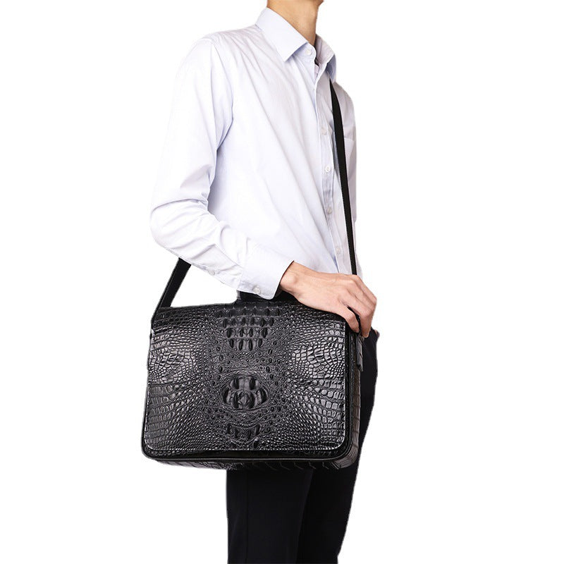 New Arrival Croc-Effect Genuine Leather Messenger Bag for Men, A Cowhide Shoulder Crossbody Handbag with Fashionable Design