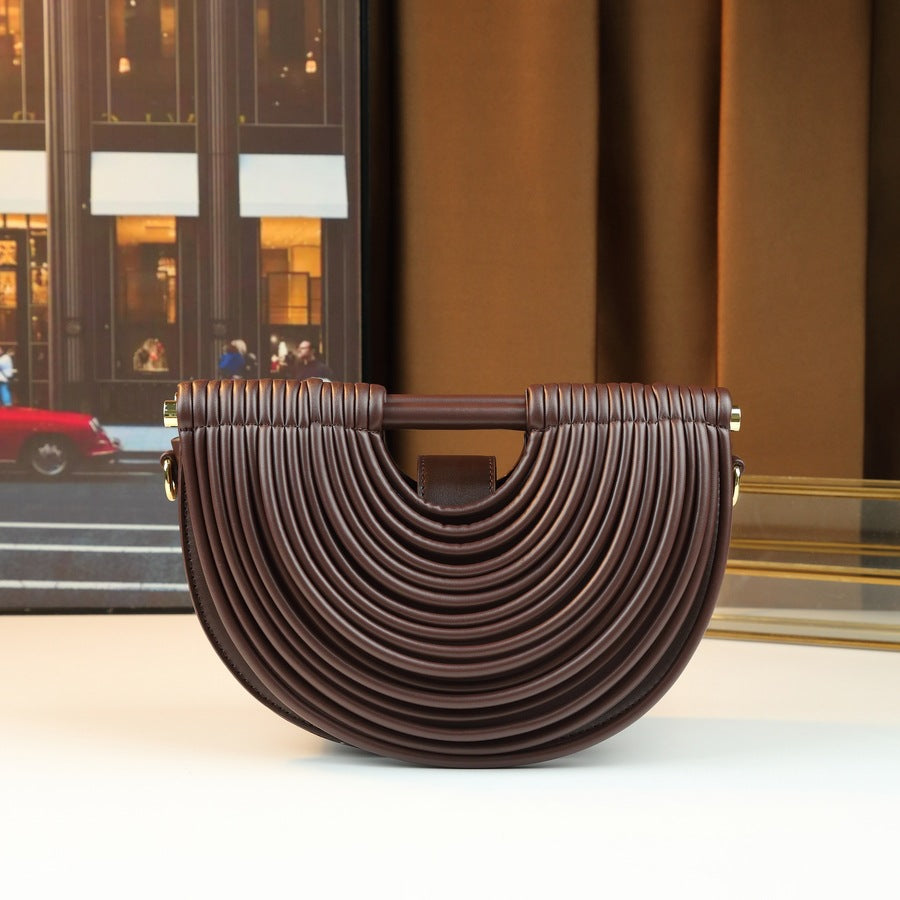 Noodle-Line Design Half-Moon Bag for Women Premium Textured Shoulder Crossbody Purse, Unique Woven Strap Detail with Versatile Everyday Style