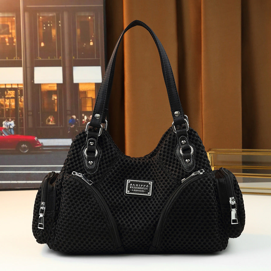 Mesh Multi-Pocket Underarm Bag for Women Niche Street Style Shoulder Handbag, Creative Commuter Purse with Soft Edgy Design