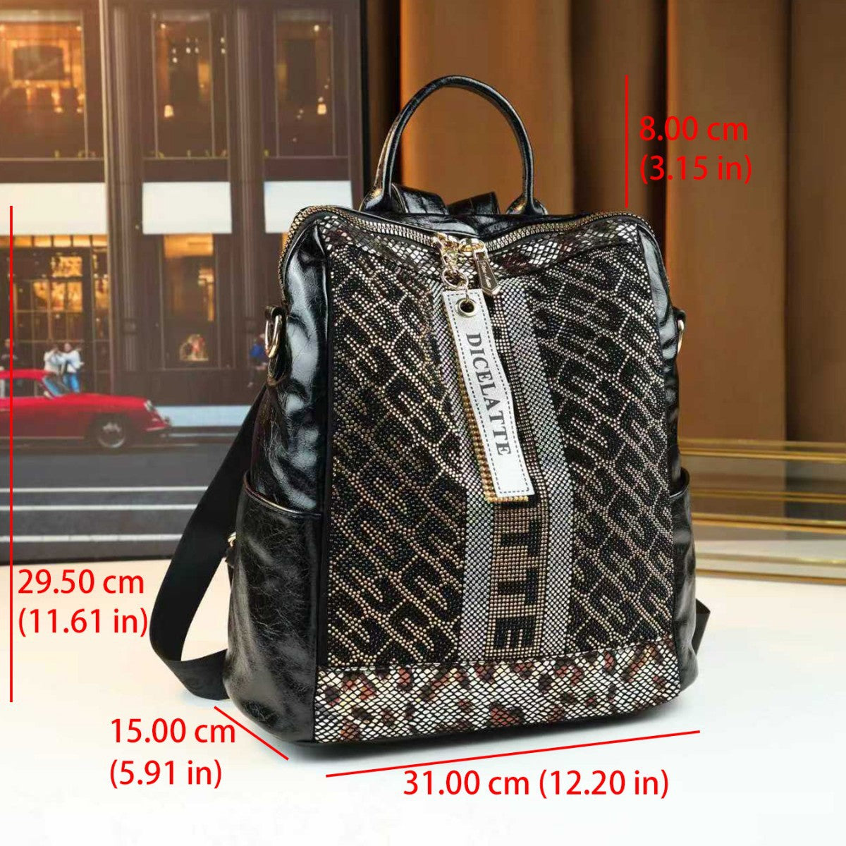 Rhinestone Embellished Square Tote Bag for Women Casual Backpack Shoulder Crossbody Purse, Sparkling Crystal Accents with Versatile Everyday Design