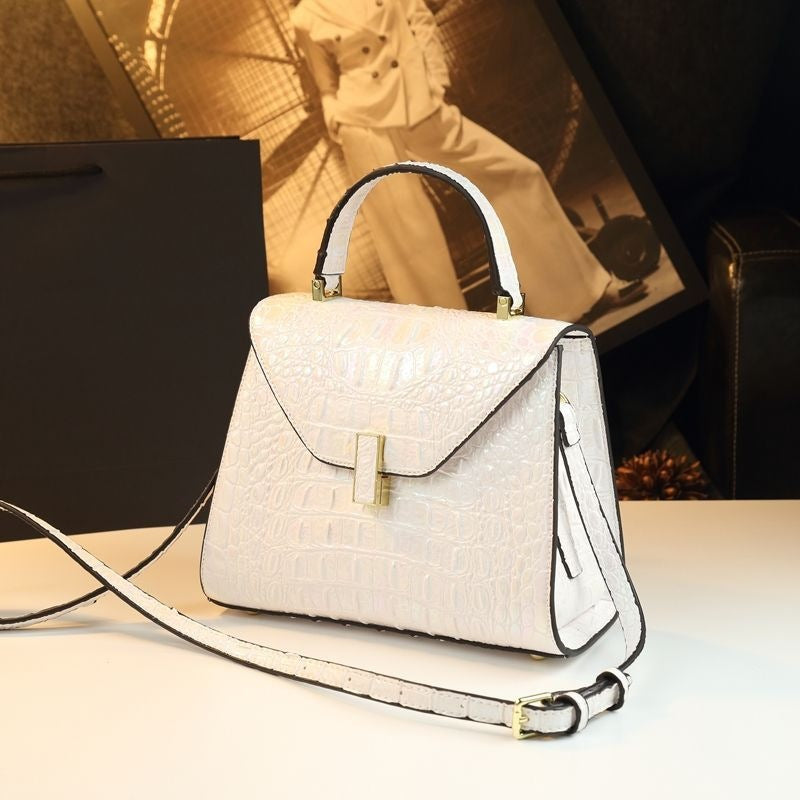 New Arrival Iridescent Croc-Effect Genuine Leather Bag for Women, A Shoulder Crossbody Top-Handle Handbag with Versatile Design, Perfect for Moms