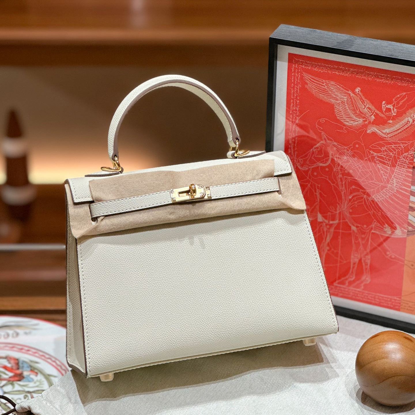 Genuine Leather Palm Pattern 2nd Gen Kelly-Style Handbag for Women, Gold & Silver Hardware Top Handle Shoulder Crossbody Purse, Fashionable Bag for Ladies