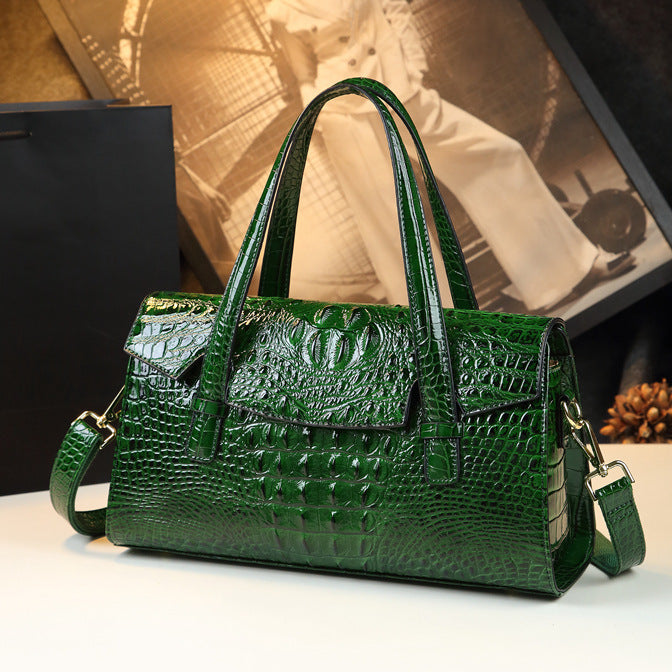 New Arrival Thai Genuine Leather Croc-Effect Evening Bag for Women, A Shoulder Top-Handle Handbag with Wrist Strap, Perfect for Moms & Special Occasions