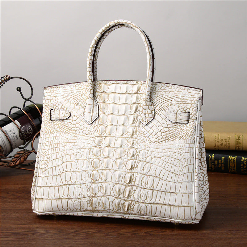 Elegant Croc-Effect Birkin-Inspired Tote Bag for Women, Premium Large Capacity Light Luxury Shoulder Crossbody Handbag with Classic Versatile Design
