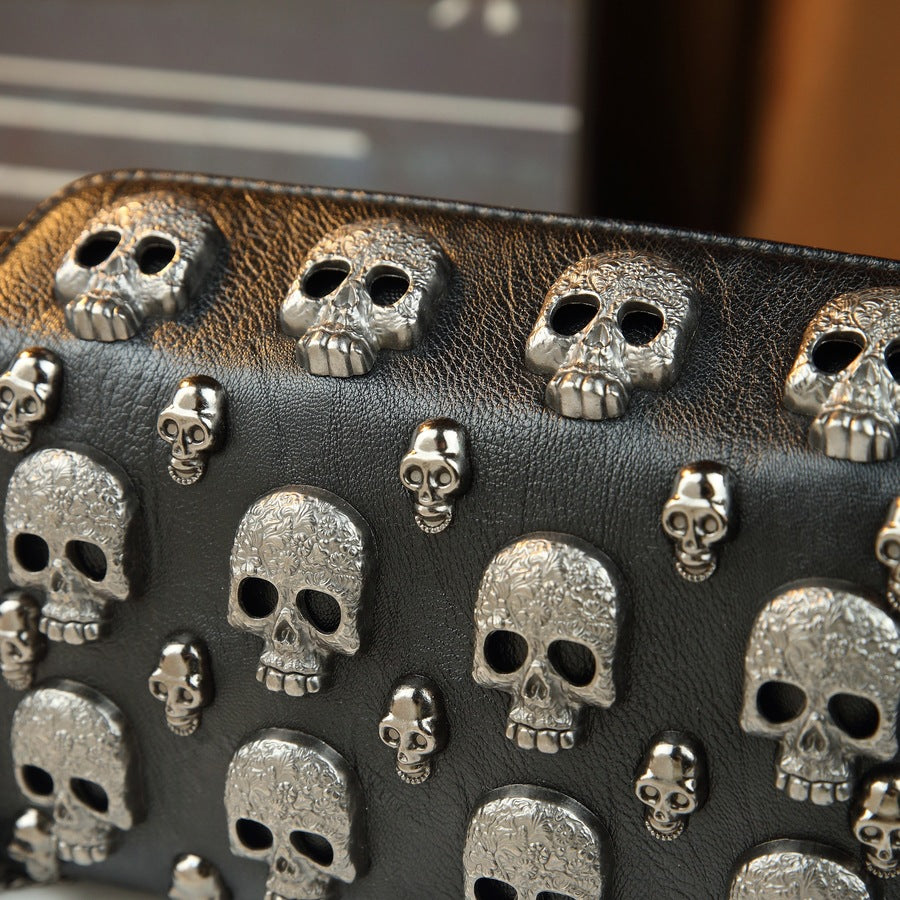Halloween Metal Skull Mini Square Bag for Women Chain Shoulder Crossbody Purse, Quirky Fun Handbag with Edgy Halloween Style